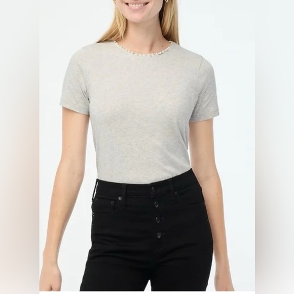 J. crew Gray Pearl and Crystal Embellished Tee Size Small NWT - Picture 1 of 6